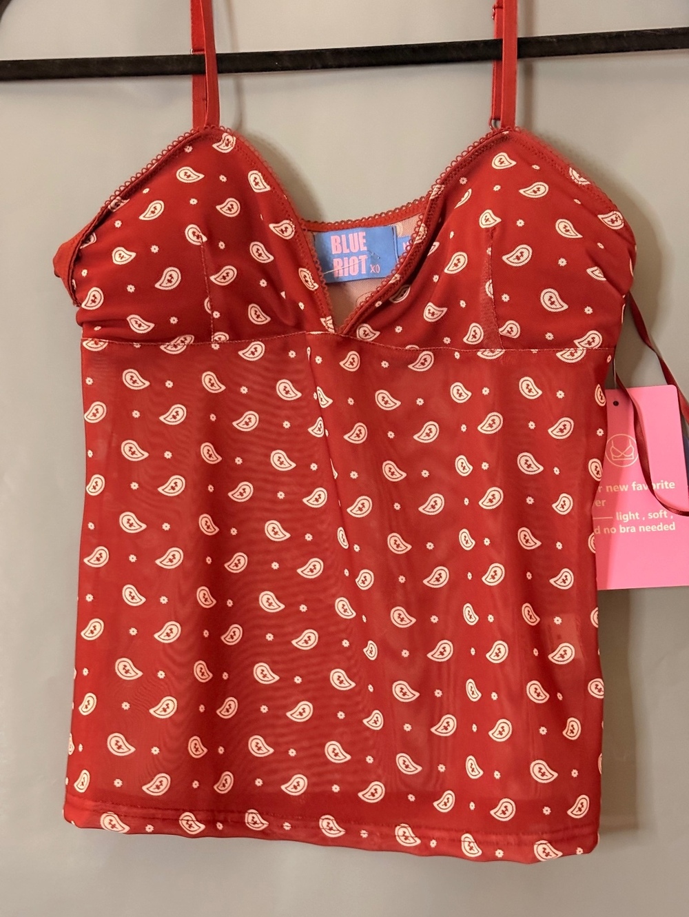 Blue Riot Red Paisley Print Camisole Tank Top, Size M